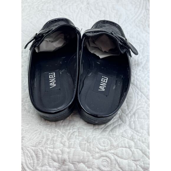 Vaneli Black Crocodile Embossed Leather Slip On Summer Slides Shoes - Size 7M - Picture 9 of 11